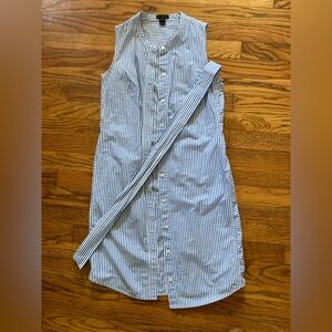 Blue and White JCrew Collection Sleeveless Sheath Dress with Tie Front